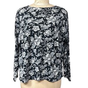 LAUREN‎ RALPH LAUREN | Black Floral Damask Top Long Sleeve Bussiness Casual 2X